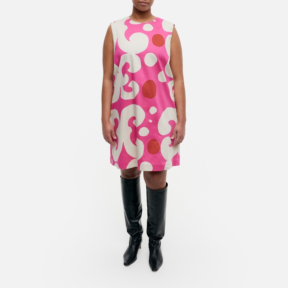 Marimekko Pink, Cream and Red Polka Dot Sleeveless Shift Dress with Pockets NWT